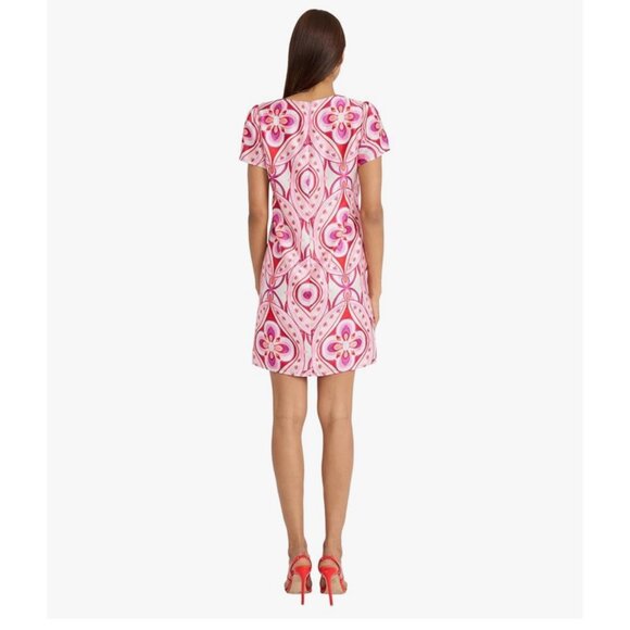 Donna Morgan Printed Mini Party Dress – Pink/Ivory Multi, Size 14 - Picture 3 of 6